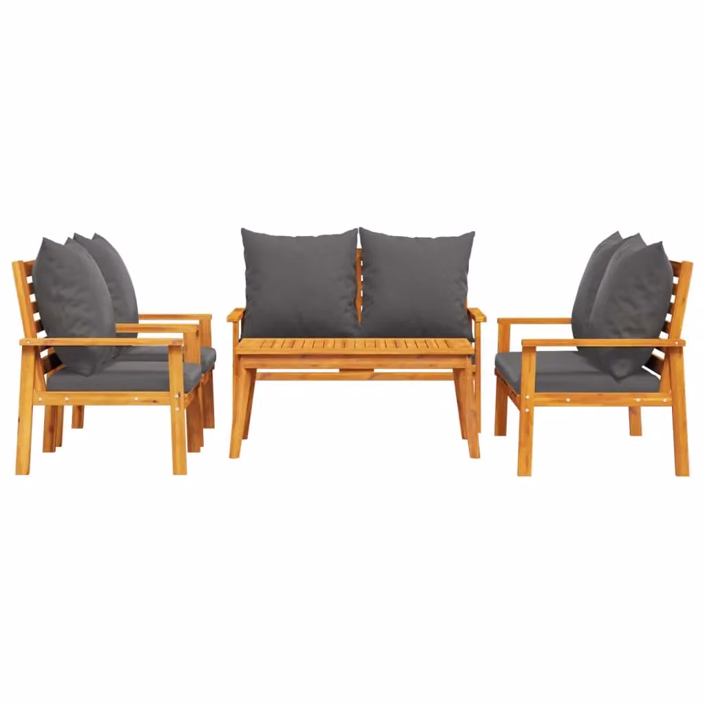 Berkfield Home 5 Piece Garden Lounge Set with Cushions in Brown Solid Acacia Wood – 2