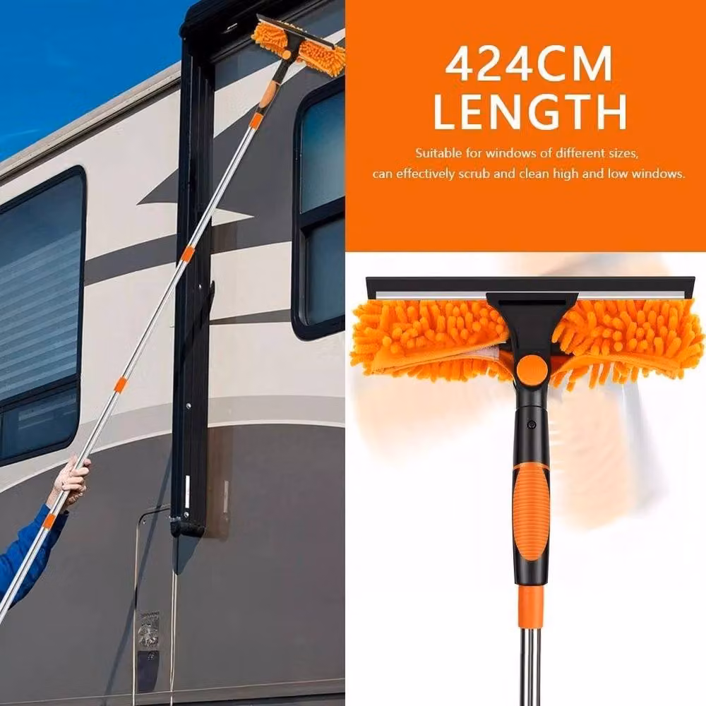 KORVIXA Extendable Telescopic Squeegee Cleaner with Rubber and Microfibre, Orange – 2
