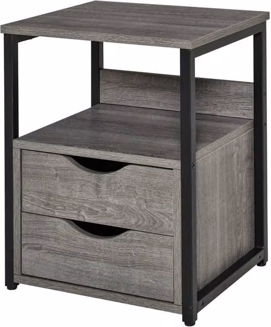 Nordara Slim Grey and Black Storage Cabinet End Table and Bedside Desk with Shelf