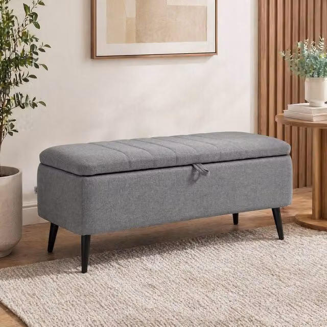 STILVORA Grey Fabric Storage Ottoman with Flip Top and Metal Legs – 1
