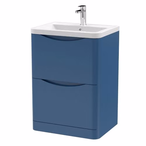 Balterley Floor Standing Blue Bathroom Vanity Unit with Rectangular Basin and 2 Soft Close Drawers, W/D/H: 60.0 x 44.5 x 84.0 cm