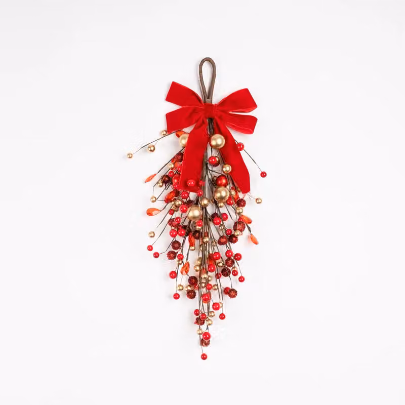 Scottish Everlastings Ltd Red Bauble and Berry Teardrop Christmas Wreath Swag, 52 cm – 2