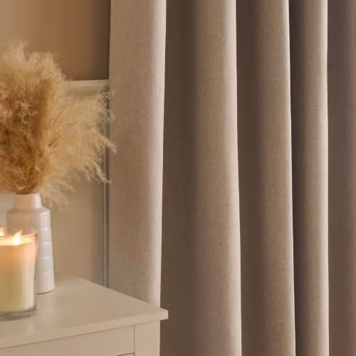 OHS Woven Texture Blackout Eyelet Curtains in Beige, Pair, Width: 116 cm, Drop: 182 cm – 2