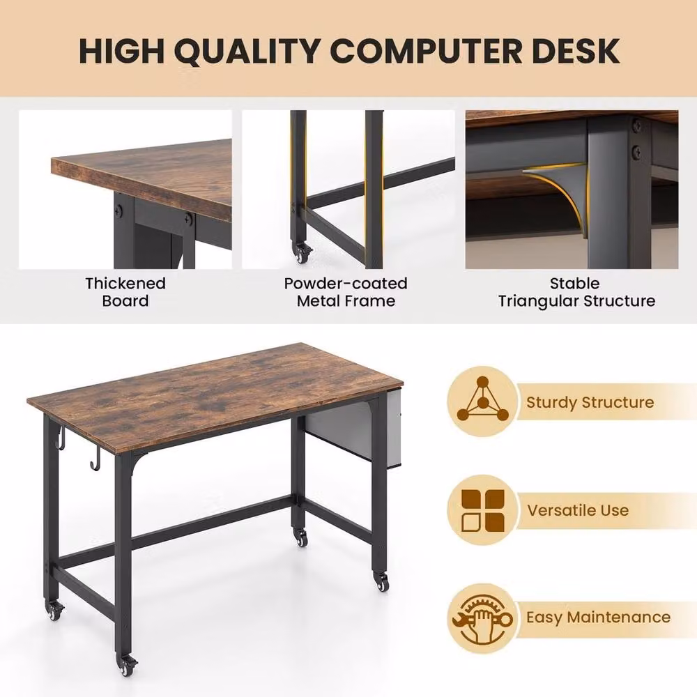 FORGEVIO Brown Home Office Computer Desk with Storage Bag – 4