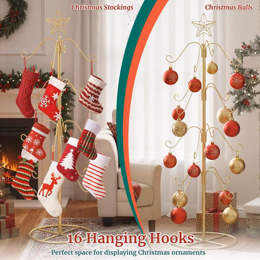 Costway Gold Metal Christmas Stocking Holder Stand with Star Design – 6