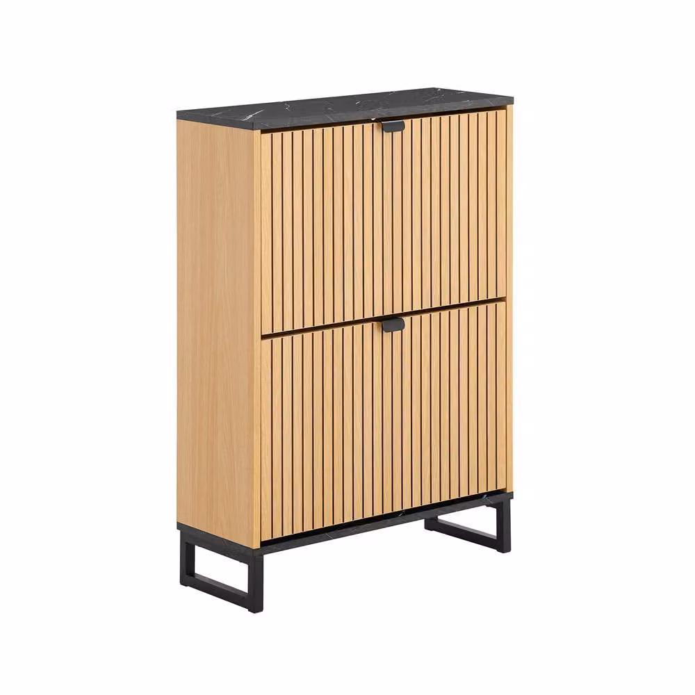 SoBuy Slim Modern Shoe Cabinet in Oak and Black with Tilting Compartments – 2