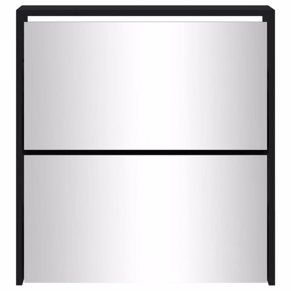 Berkfield Home Modern Black 2-Layer Shoe Cabinet with Mirror, W: 63 cm, D: 17 cm, H: 67 cm – 4