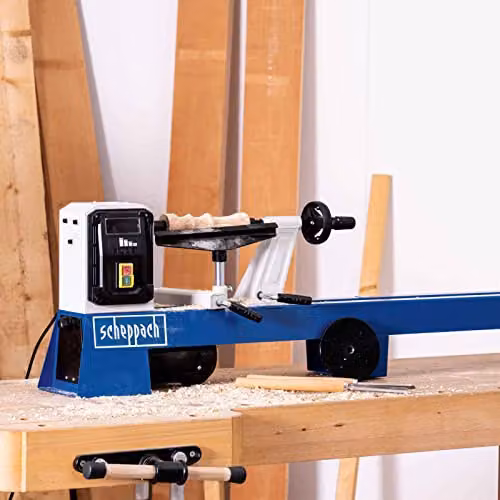 Scheppach DM1100T Benchtop Lathe Turning Machine in Blue, 400 W with 4 Speeds, M18 Thread, Max Workpiece Length 1000 mm and Diameter 350 mm – 4