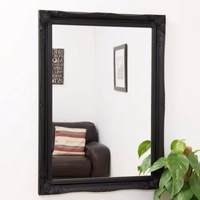 MirrorOutlet Antique Style Rectangular Wall Mirror, Black, W: 106 cm, H: 76 cm