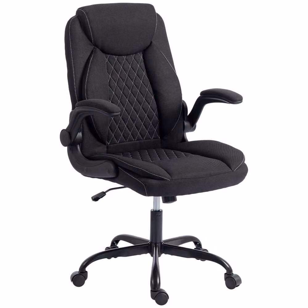 HOMCOM Black Fabric Task Chair with Headrest and Armrests for Home Office – 2