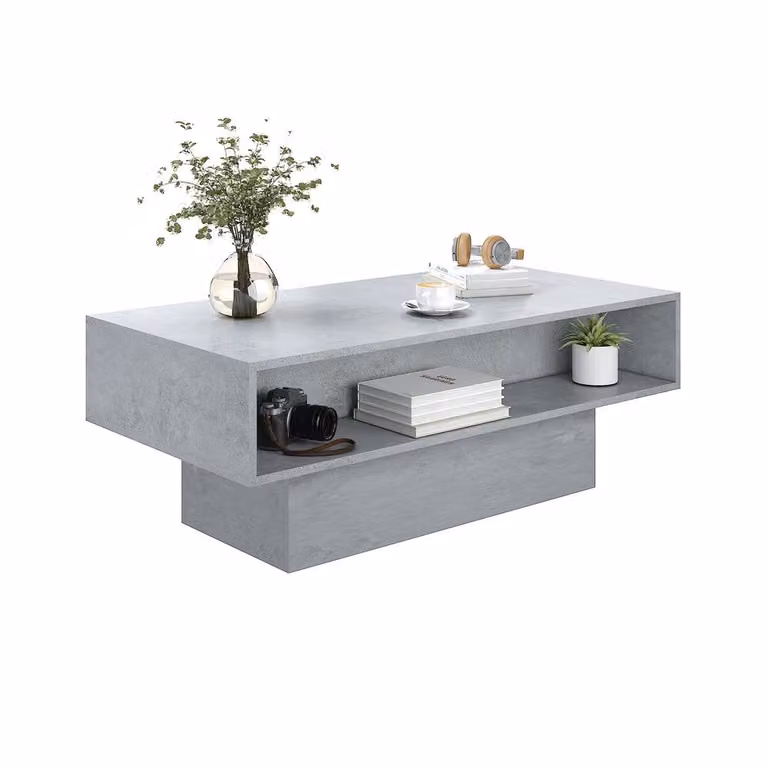 KEEPREAPER Modern Grey LED Coffee Table with 2-Tier Storage, W/D/H: 108 x 55 x 40 cm
