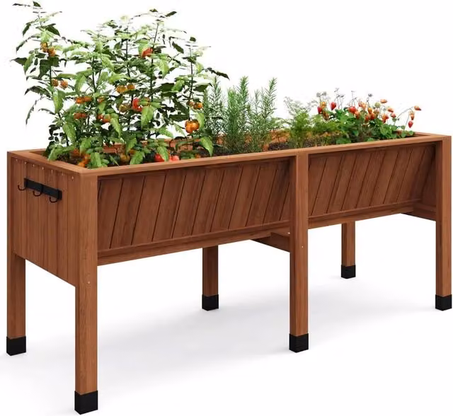 Nordara Brown Wooden Raised Planter with Hooks for Ornamental and Vegetable Gardens, W: 182.88 cm, D: 66.03 cm, H: 76.2 cm – 1