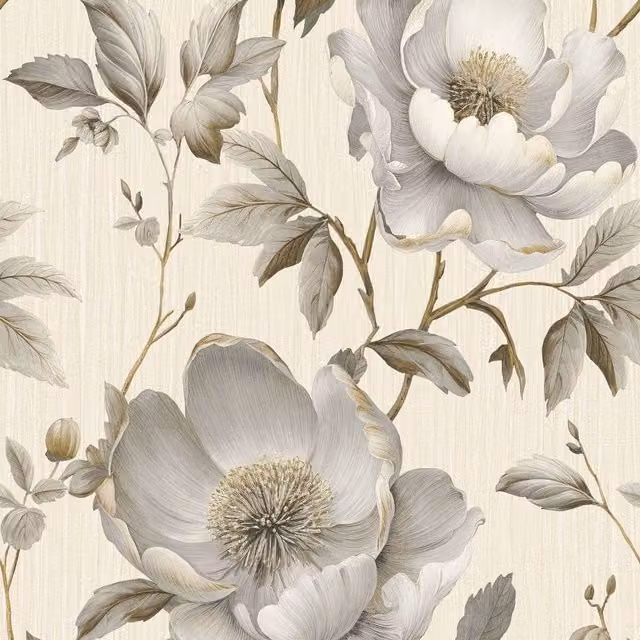 Muriva Alethia Floral Botanical Textured Wallpaper in Cream and Beige