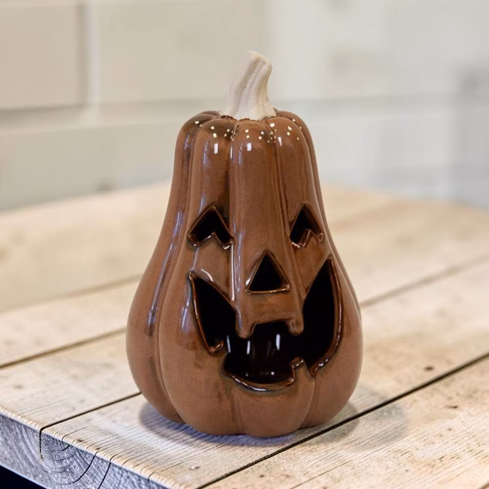 Four Candle Chocolate Brown Tall Pumpkin Ceramic Halloween Tabletop Decoration – 2