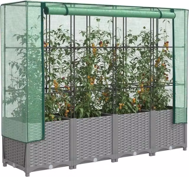 Berkfield Home Raised Bed with Greenhouse Cover in Black Rattan Look, W/D/H: 160 x 40 x 138 cm – 1