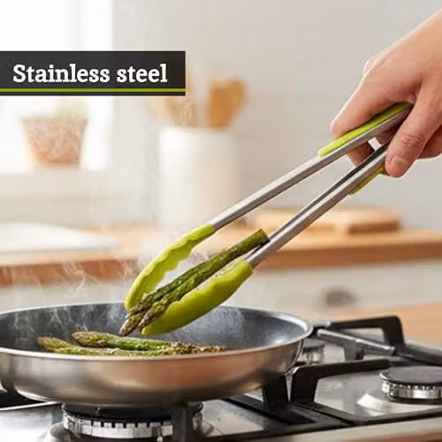 Orsina Stainless Steel Kitchen Tongs with Red Silicone Tips in Green – 2