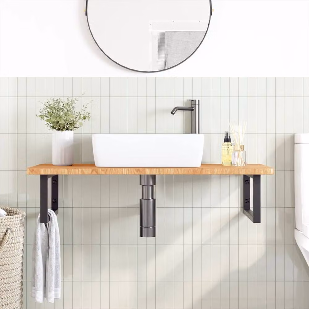 Berkfield Home Wall Mounted Basin Shelf in Brown Oak and Metal – 2
