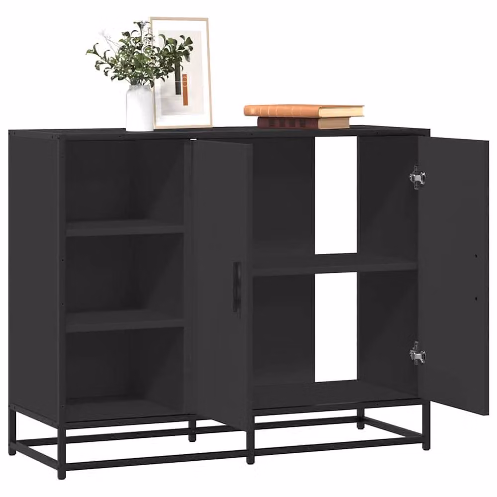 Berkfield Home Modern Black Sideboard in Matt MDF and Metal, W/D/H: 92 x 35 x 76 cm – 2