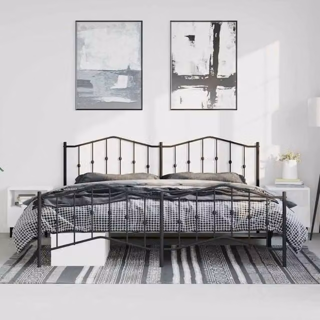 Berkfield Home Metal Bed Frame with Headboard and Footboard in Black, W/D/H: 193 x 198 x 98 cm