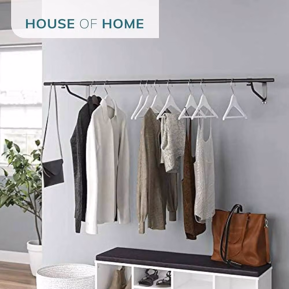 EONLION Black Matt Metal Wall Mounted Continuous Linear Clothes Rail, Width: 182.88 cm – 3