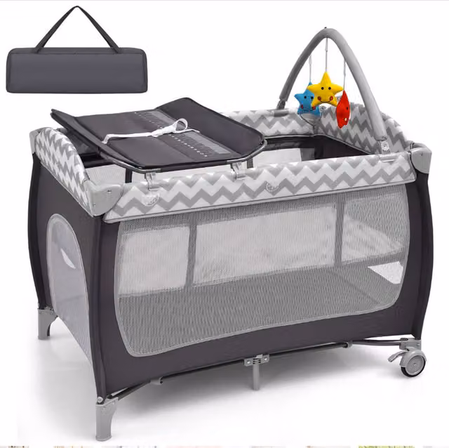 Costway Portable Baby Bed Playard in Grey