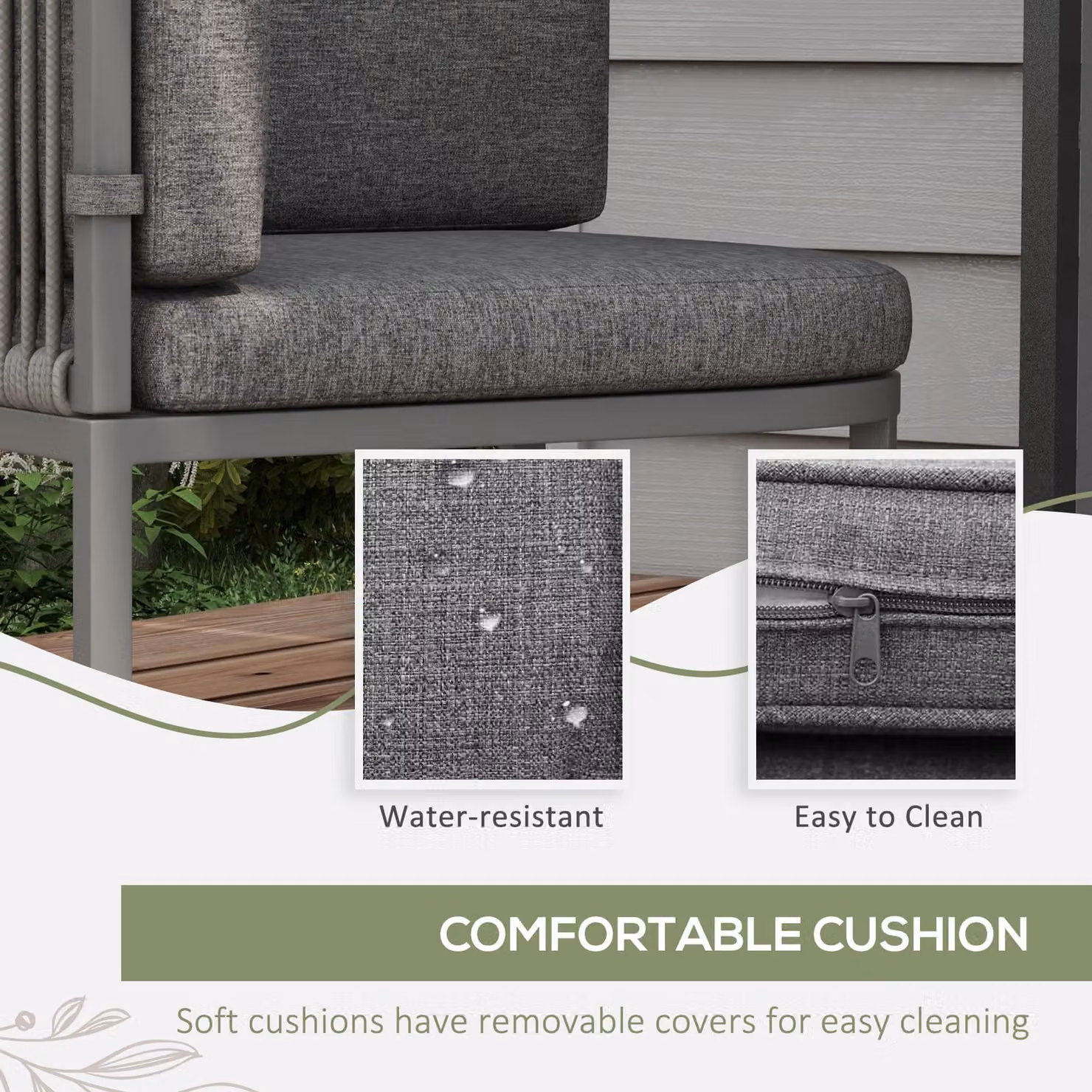 Outsunny 5 Piece Rattan Cube Garden Dining Set with Cushions in Grey – 4