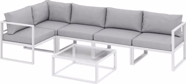 Outsunny 6 Seater Aluminium Garden Furniture Set with Upholstered Cushions in Light Grey