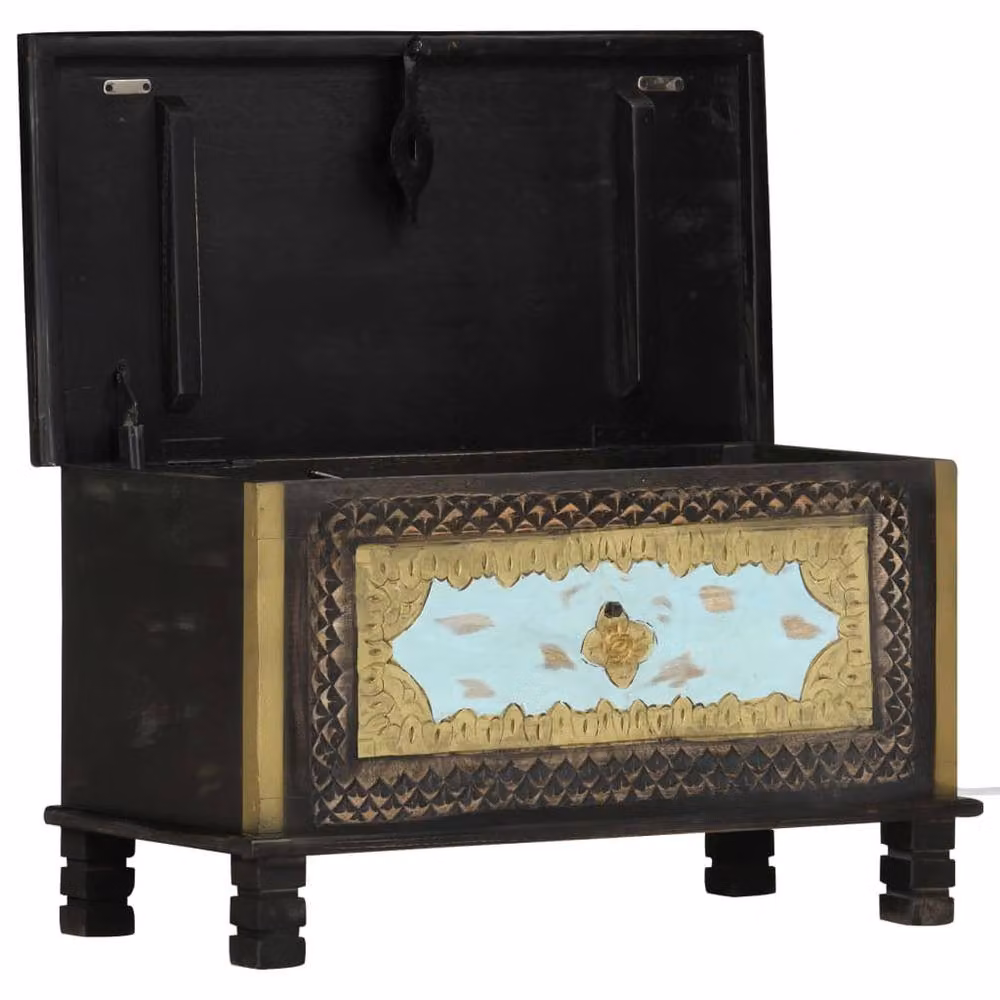Berkfield Home Lacquered Mango Wood Storage Chest in Black, Gold or Blue, W/D/H: 80 x 40 x 45 cm – 3