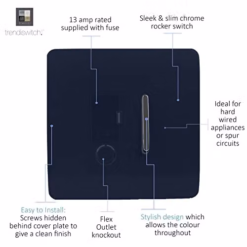 Trendi Switch 13 Amp Single Fused Spur Connection Unit with Flex Outlet in Navy Blue – 2