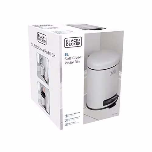 BLACK+DECKER 5L Grey Stainless Steel Dome Shaped Pedal Bin with Soft Close Lid and Removable Inner Bucket – 3