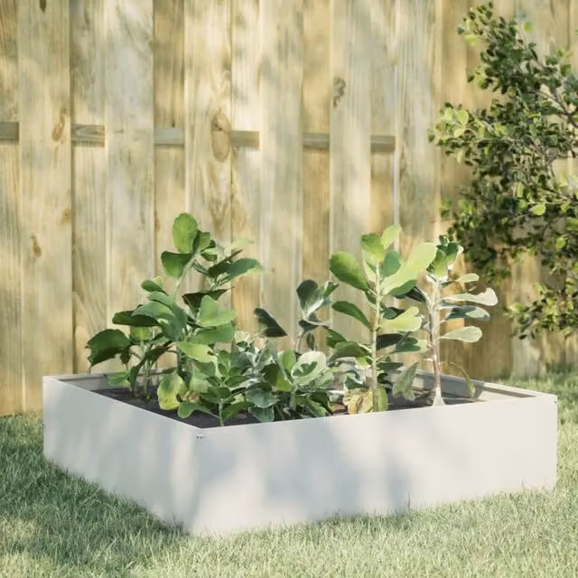Berkfield Home Garden White Steel Raised Bed W/D/H: 100 x 100 x 25 cm – 1
