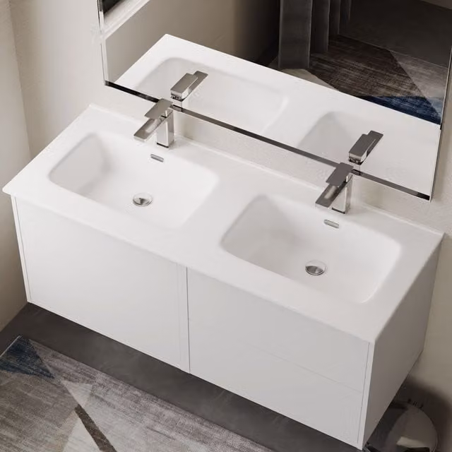 Banyetti Athena Rectangular Ceramic Porcelain Countertop Basin Sink in Gloss White, W: 120 cm, D: 46.5 cm, H: 16.5 cm – 1