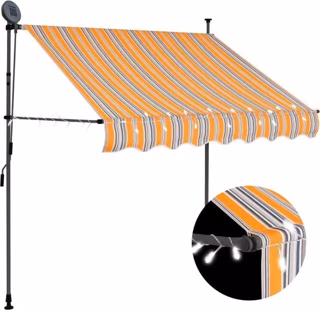 Berkfield Home Manual Retractable Striped Awning with LED, Yellow and Blue