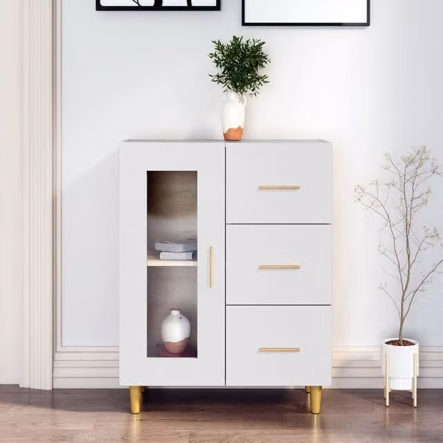 Berkfield Home White Classic Sideboard in Engineered Wood, W/D/H: 69.5 x 34 x 90 cm