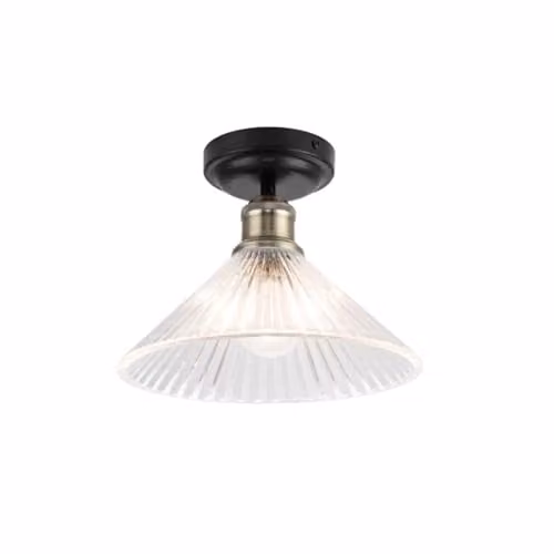 Cosylyte Bowley Classic Ribbed Glass Ceiling Flush Light, Matt Black, W/D/H: 24 x 24 x 18.5 cm, IP44, E27