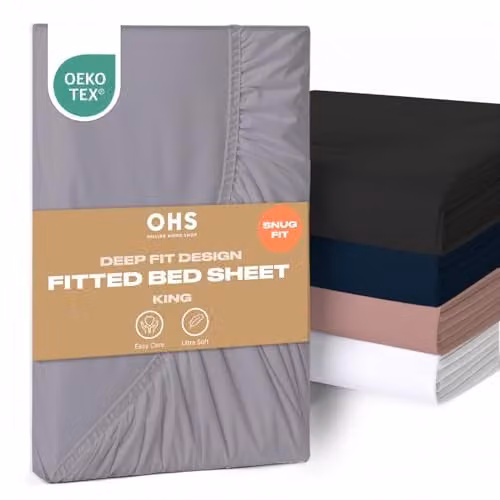 OHS Grey Microfibre Plain Deep Fitted Bed Sheet, W/D/H: 180 x 152 x 30 cm