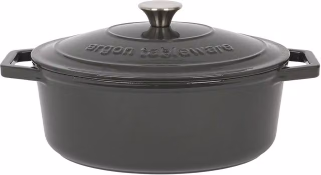 Argon Tableware Oval Enamelled Cast Iron Casserole Dish, 4.68 l, Grey