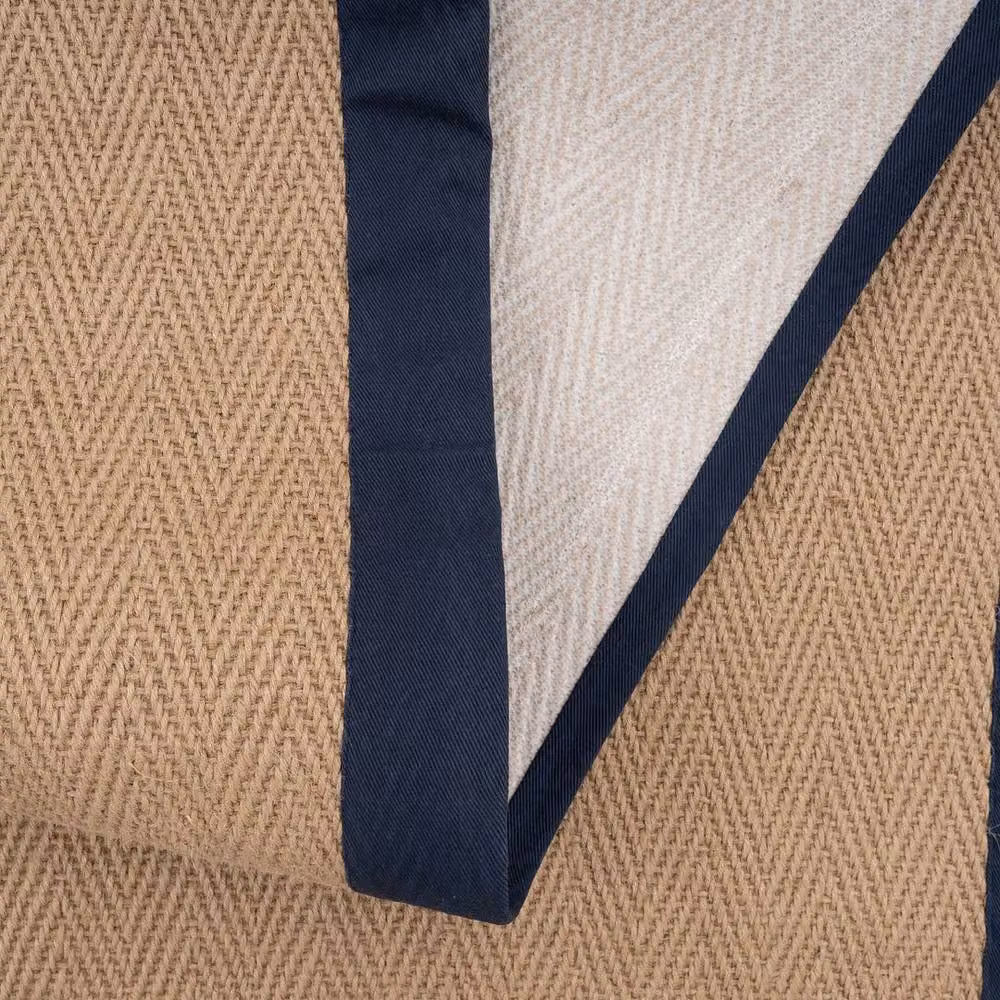 Kukoon Beige and Blue Natural Jute Herringbone Pattern Non-Slip Rectangular Rug W: 200 cm, D: 290 cm – 5
