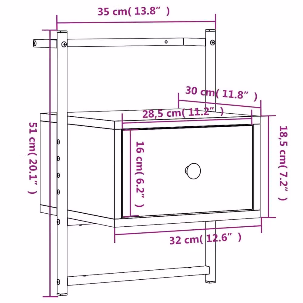 Berkfield Home Wall-mounted Bedside Cabinet in Grey Sonoma, W/D/H: 35 x 30 x 51 cm – 3