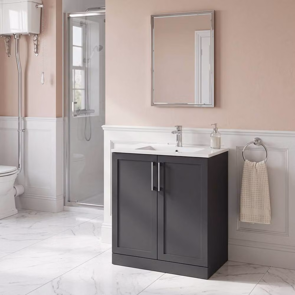 Balterley Stonnall 2 Door Vanity and Ceramic Basin in Dark Grey, Width: 80 cm – 2