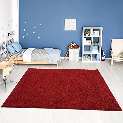 THE RUGS Red Plain Shaggy Soft High Pile Rug for Living Room, Bedroom or Hallway, W: 140 cm, D: 200 cm – 2
