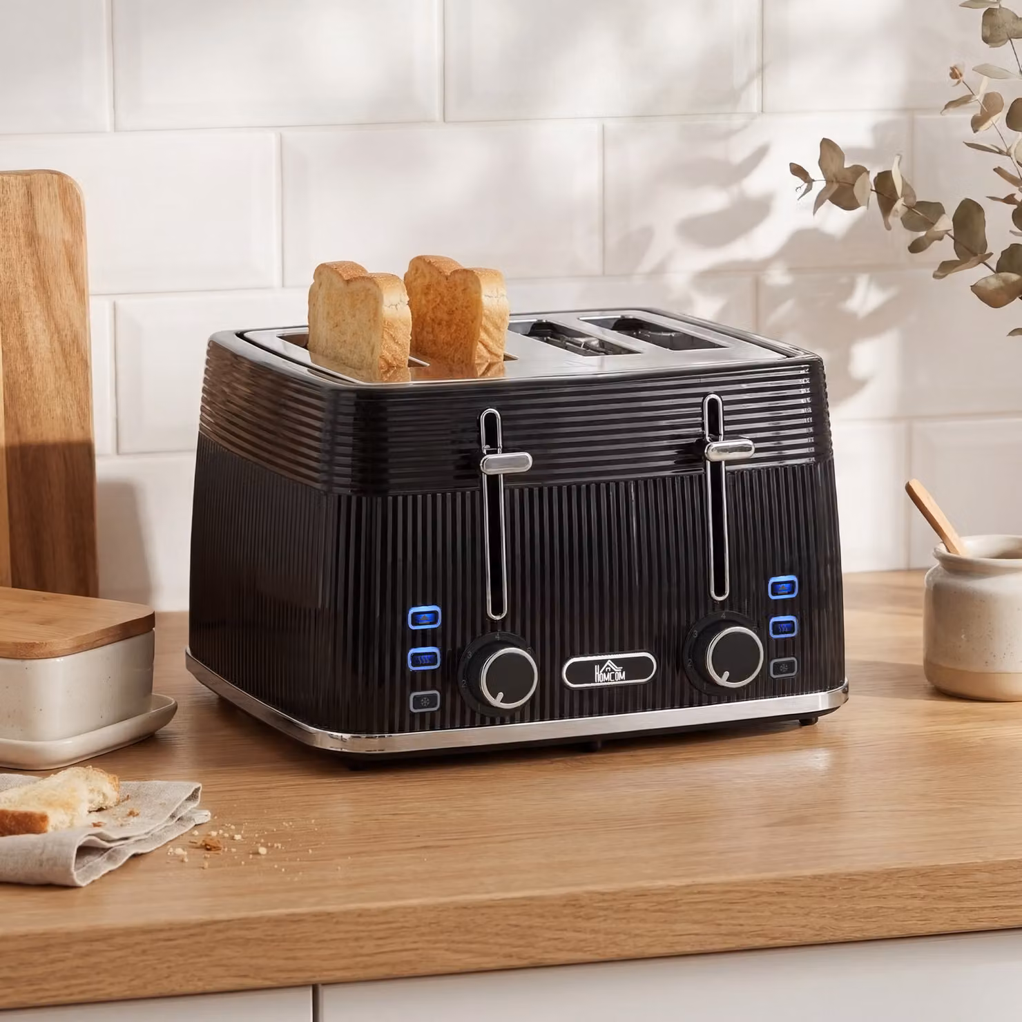 HOMCOM 4 Slice Toaster with 7 Browning Levels and Removable Crumb Tray, Black – 2