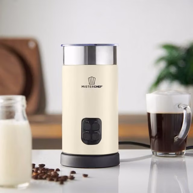 MisterChef Electric Automatic Milk Frother in Beige with Stainless Steel