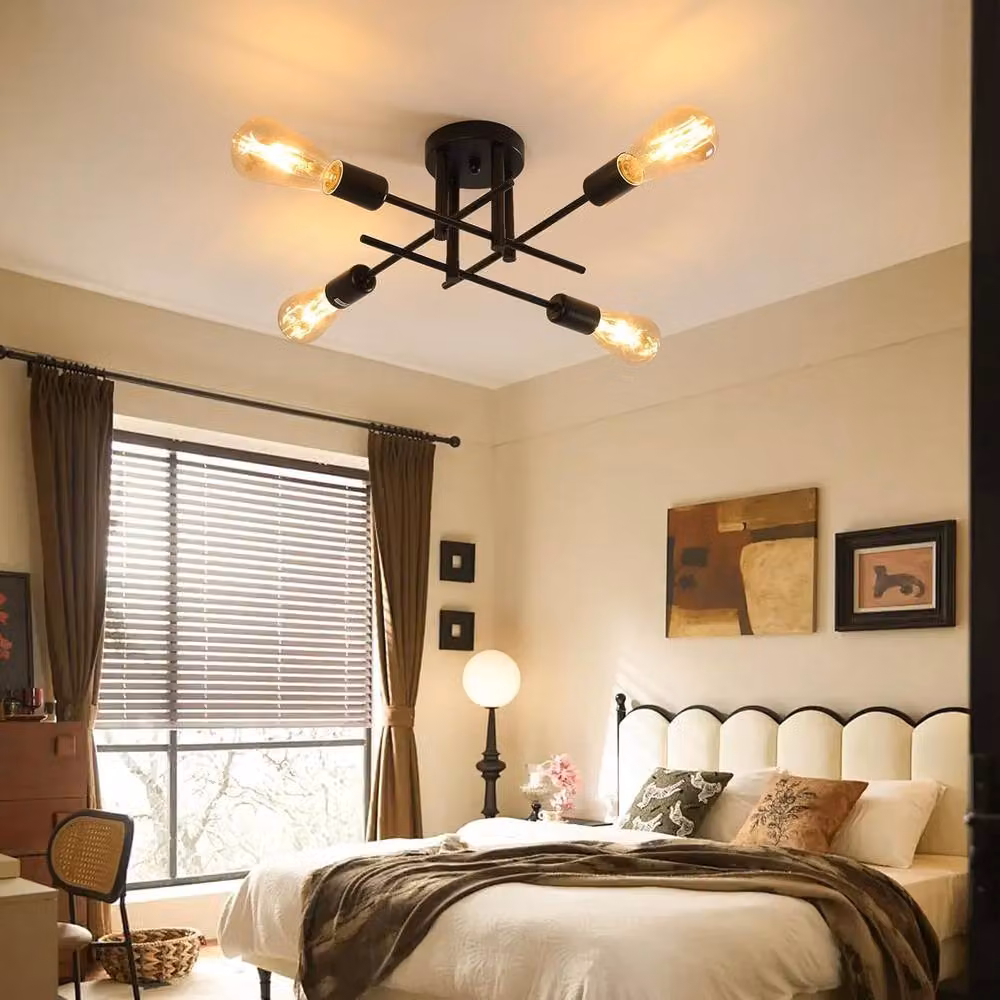 Goeco Vintage Sputnik Ceiling Light, 4-Bulb Metal Chandelier in Black and Gold/Brass – 2