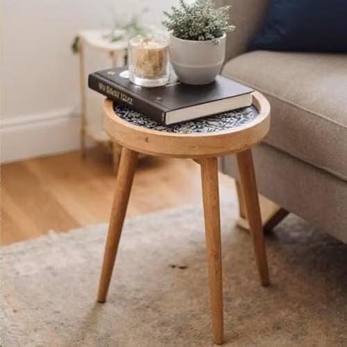 Hartsmede Marrakesh Round Mango Wood Side Table in Blue with Glossy Enamel Top, Diameter: 35.5 cm, Height: 47 cm – 5
