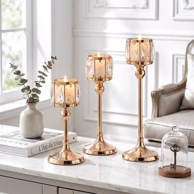 Lifeideas Set of 3 Gold Crystal Votive Candle Holders