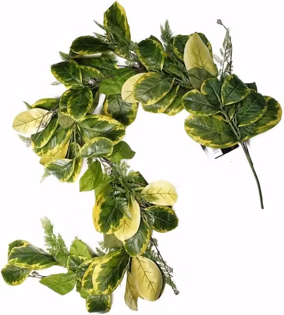 Realistic Hanging Golden Ficus Artificial Leaf Garland in Green and Gold
