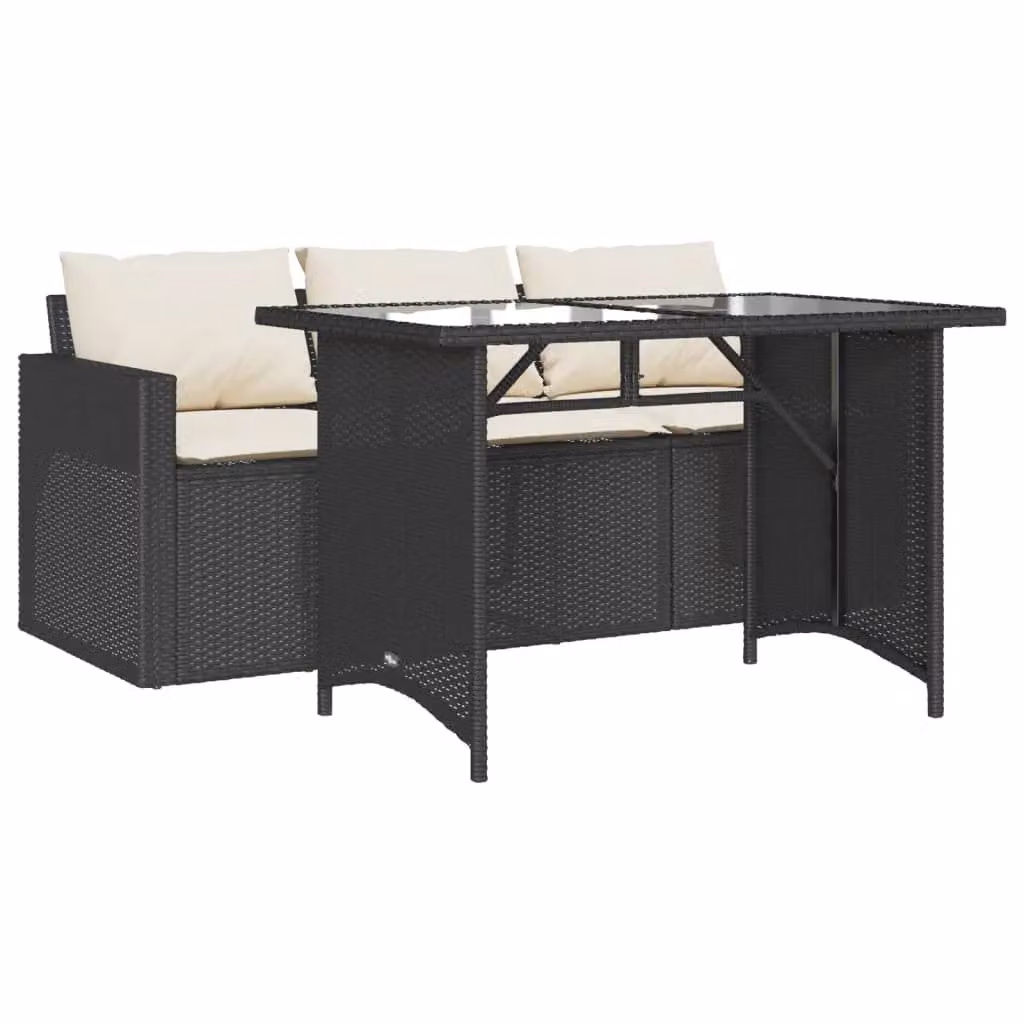 Berkfield Home 2 Piece Black Poly Rattan Garden Dining Set with Cushions and Glass Table – 2