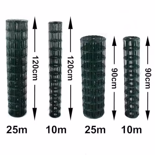 Actiasgear Green PVC Coated Galvanised Steel Garden Wire Fence Roll, H: 120 cm, Mesh: 100 mm x 75 mm, Wire Thickness: 2 mm – 7