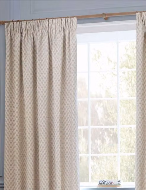 Sanderson Hutton Jacquard Pencil Pleat Curtains in Multicolour and Beige